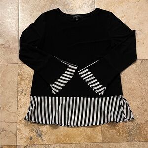 INC International Concepts Black Top with Striped Hem